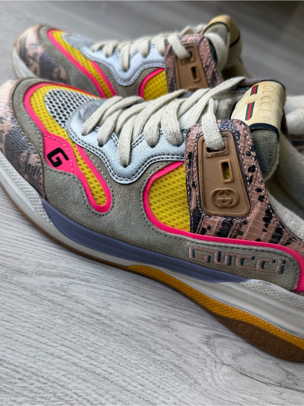 Gucci Multicolor Women's Runner Sneakers — Pink, Yellow & Beige Accents